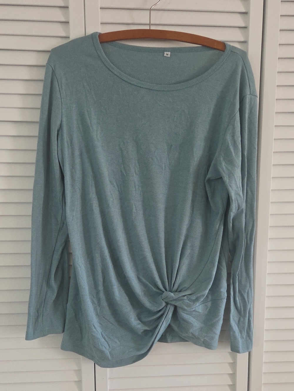 Twist-Front Long Sleeve Top in Light Teal